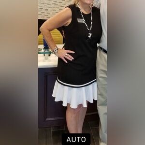 Calvin Klein Black Dress With Flirty White Ruffle Band At The Bottom